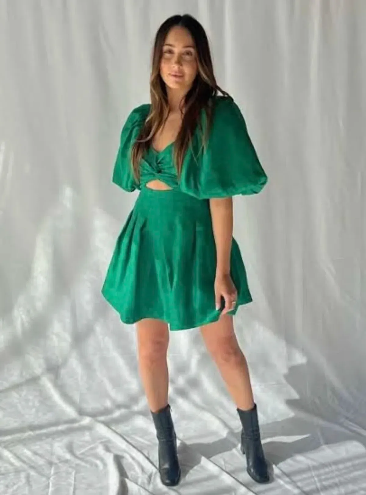 AJE Dusk Knot Puff Sleeve Mini Dress Emerald Size 6 - Image 3