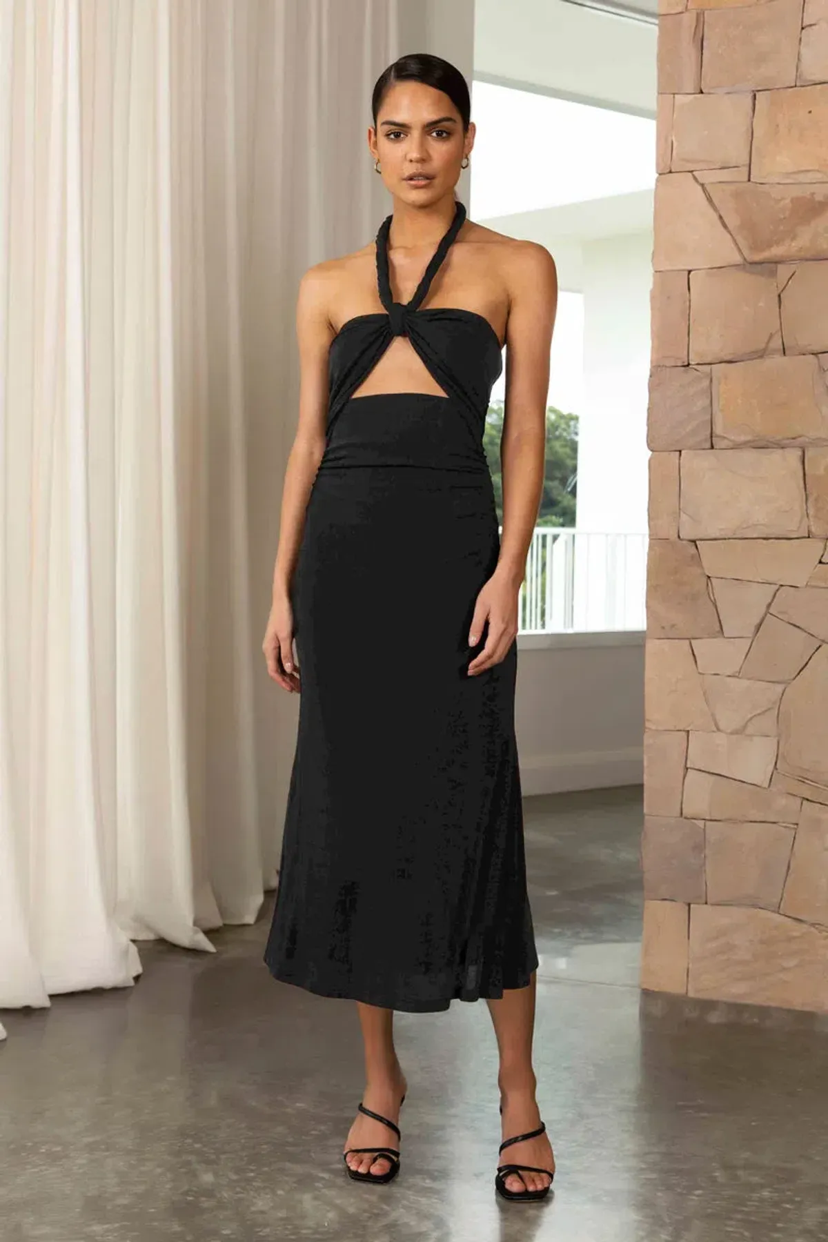 MISHA Lydia Midi Dress Black Size 6/XS - Image 1