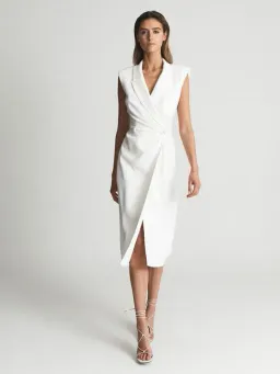 Reiss Cecile Tuxedo Midi Dress White Size AU 8 for rent on The Volte - image 1