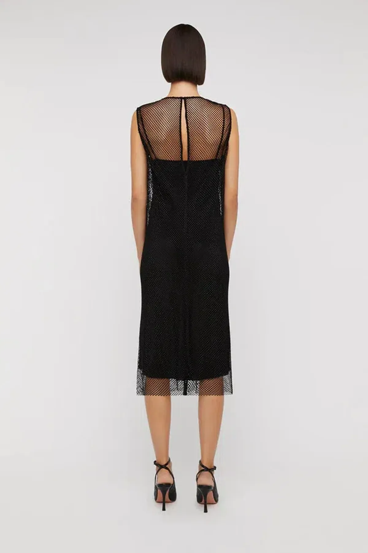 Scanlan Theodore Diamante Mesh Dress Black Size AU 6 - Image 2