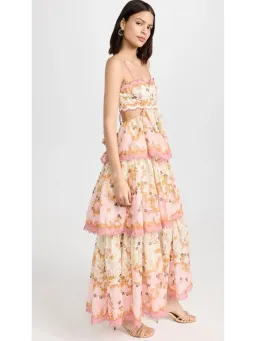 Zimmermann Laurel Frill Midi Dress Pink Green Floral Size 0 / AU 6 for rent on The Volte - image 2