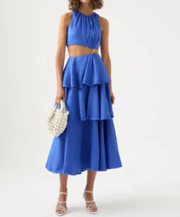 Aje Wave Cut Out Ring Midi Dress Marine Blue Size 12 / L for rent on The Volte - image 1