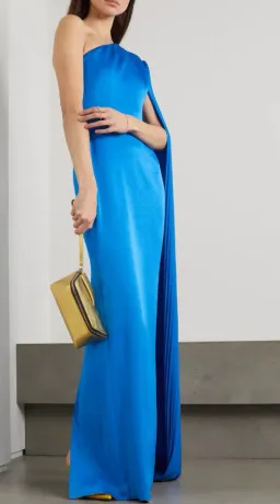 Alex Perry Marnel One Shoulder Cape Effect Pleated Satin Crepe Maxi Dress Blue Size 8 for rent on The Volte - image 1