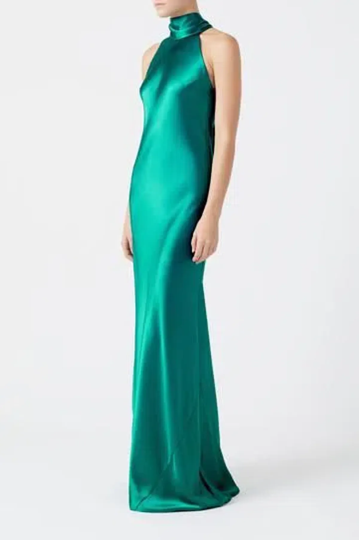 Galvan London Sienna Silk Satin Halter Neck Gown Emerald Green Size 8 - Image 1