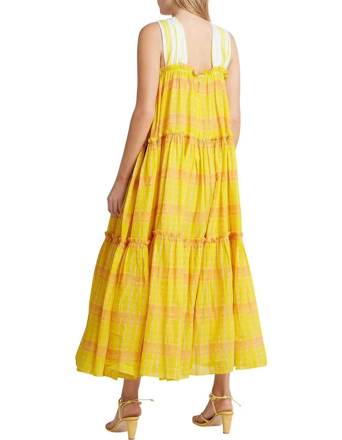 Aje Wilderness Tiered Dress Yellow Check Size 6 - Image 3