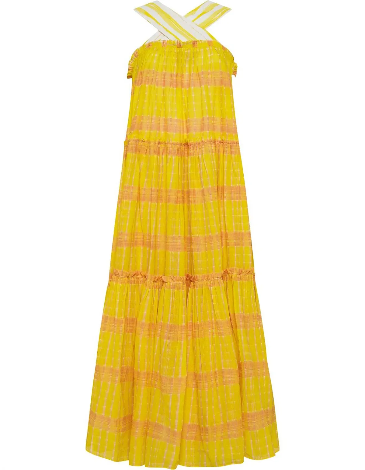 Aje Wilderness Tiered Dress Yellow Check Size 6 - Image 5