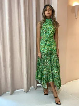 Alemais Phyllis Twist Front Pleat Dress in Acid Green Size 10 for rent on The Volte - image 4