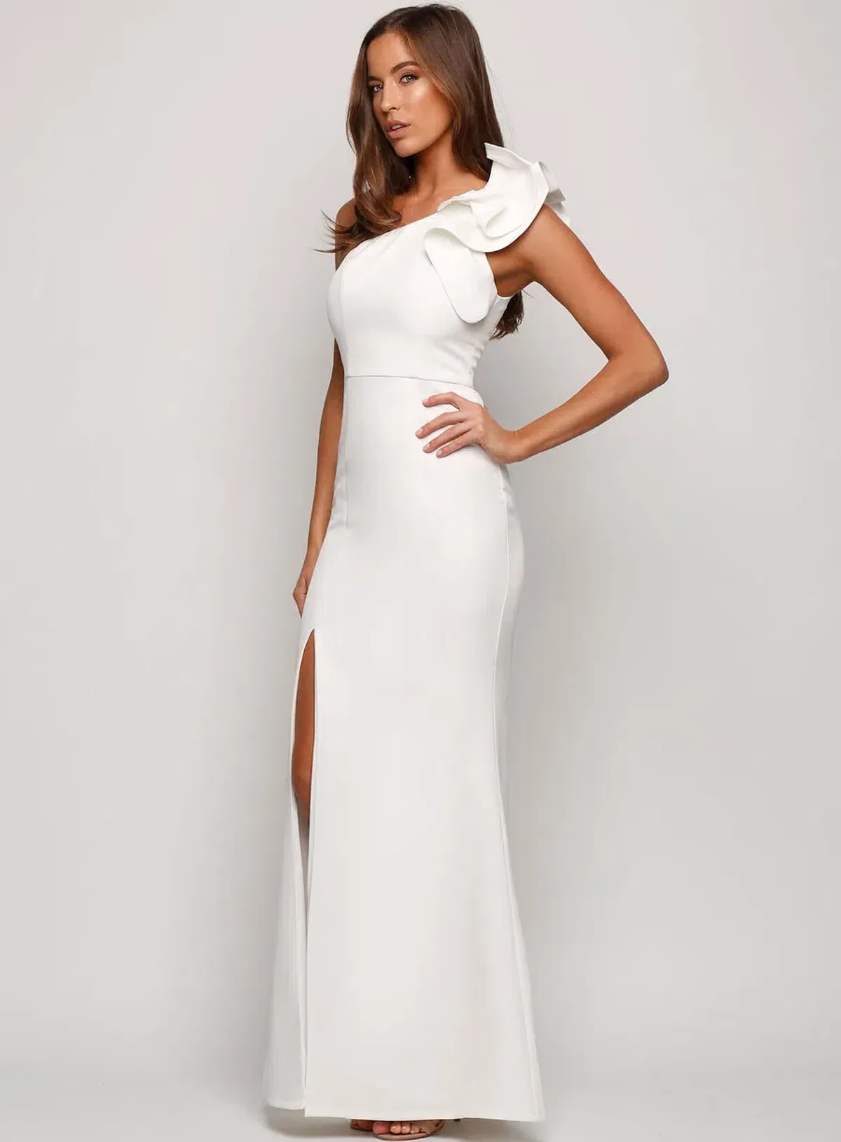 Bariano Sue Frill Shoulder Gown White Size 10 - Image 2