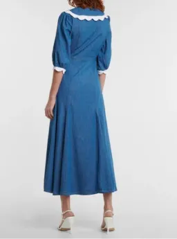 Rixo Ellen Denim Tulip-embroidered Dress Blue Size 6  for rent on The Volte - image 2