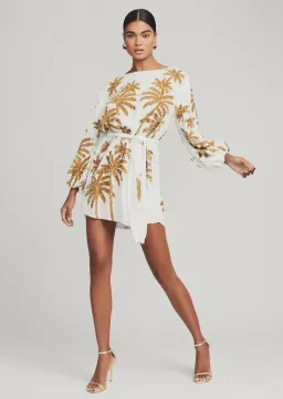 Retrofete Grace Palm Dress White/Gold Palm Size 8 for rent on The Volte - image 1