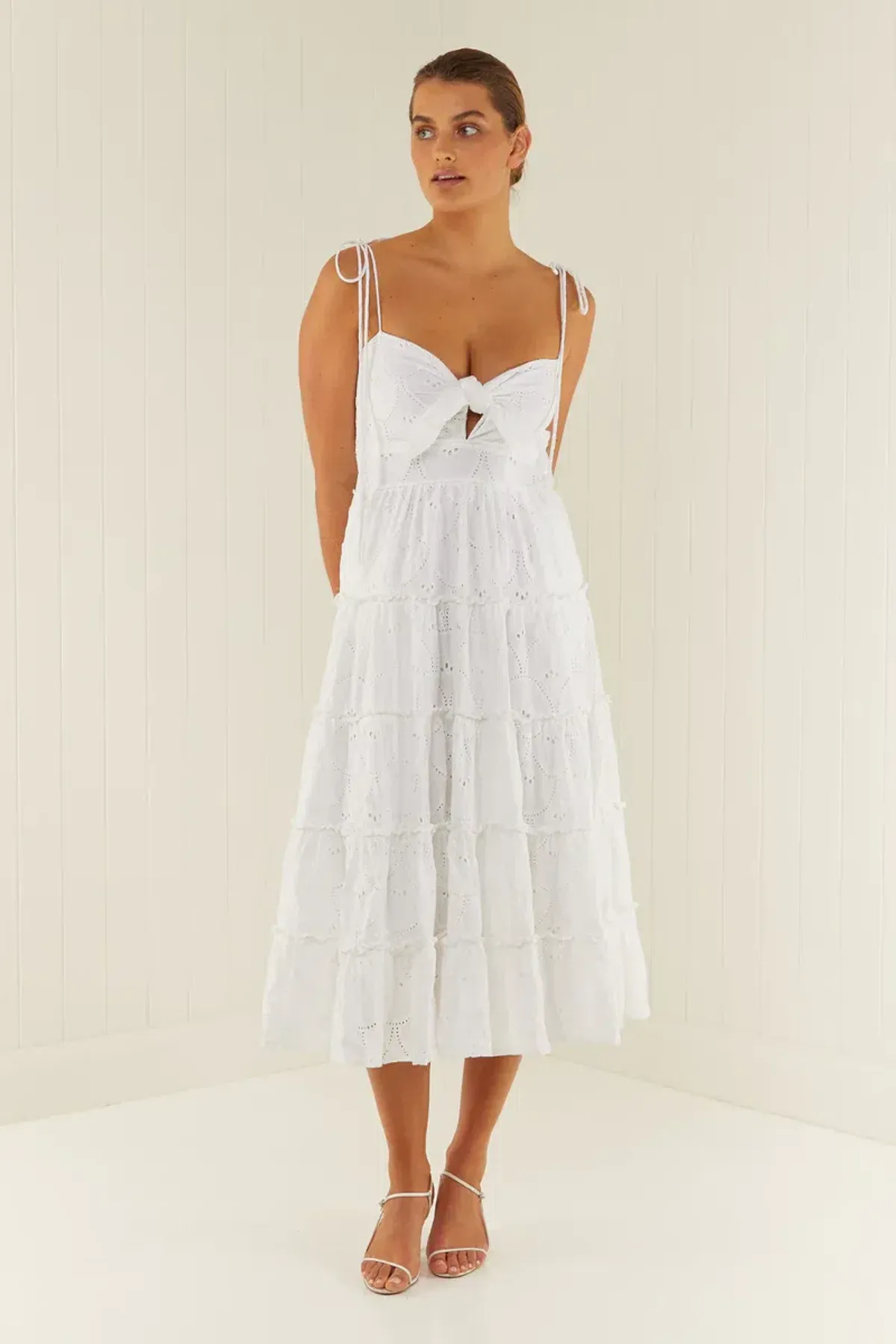 Palm Noosa James Midi Dress in White Linen Size 12 - Image 1