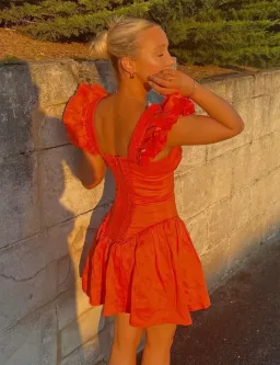 Aje Simone Frill Sleeve Mini Dress Orange Size 8 for rent on The Volte - image 4