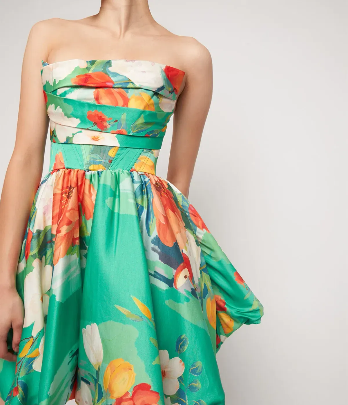 Leo Lin Florescence Bustier Bubble Mini Dress in Lily Pad Green Size 6 - Image 2