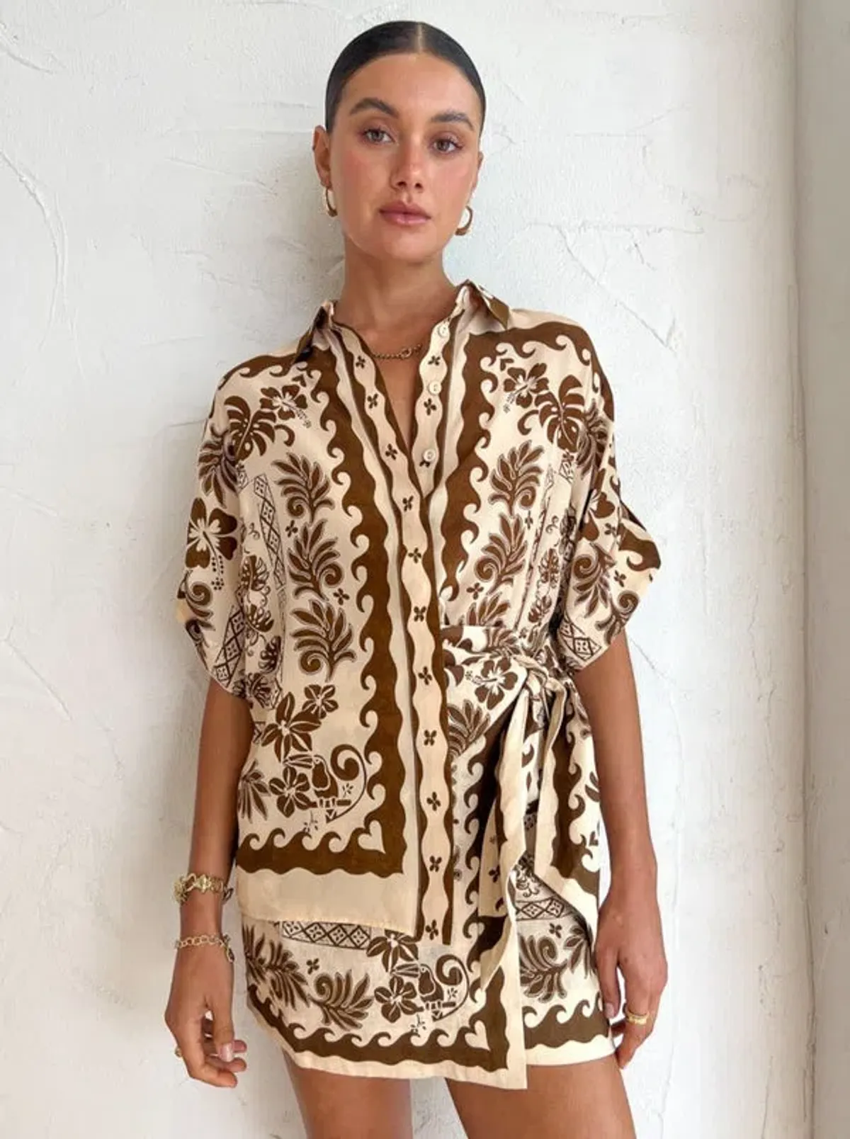 Alemais Tropic Shirt and Sarong Set Choc / Cream Size 10 - Image 2