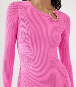 AJE Crescent Knit Midi Dress Pink Size XS/AU 8  for rent on The Volte - image 2