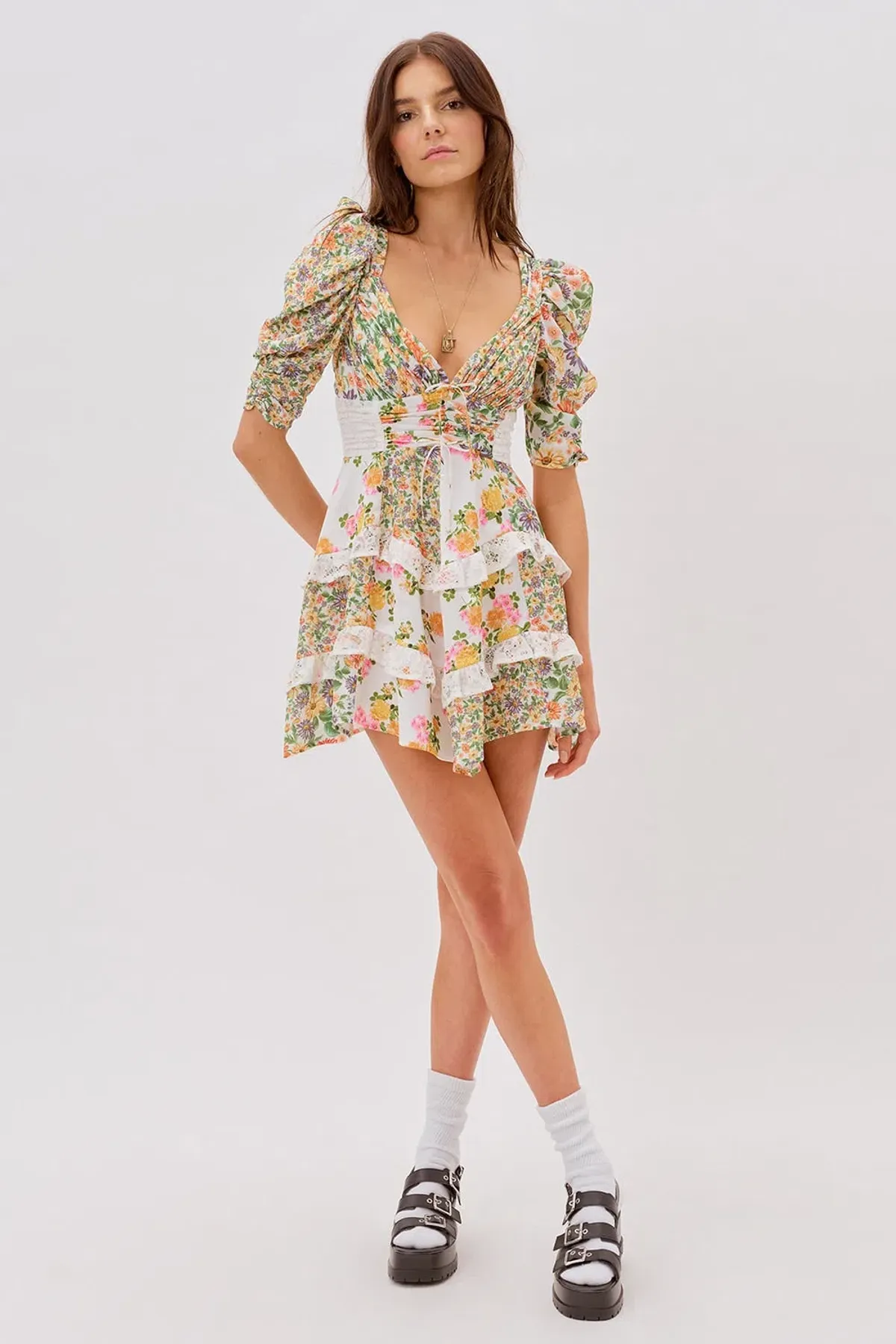 For Love & Lemons Rosalyn Mini Dress Marigold Print Size 8  - Image 1
