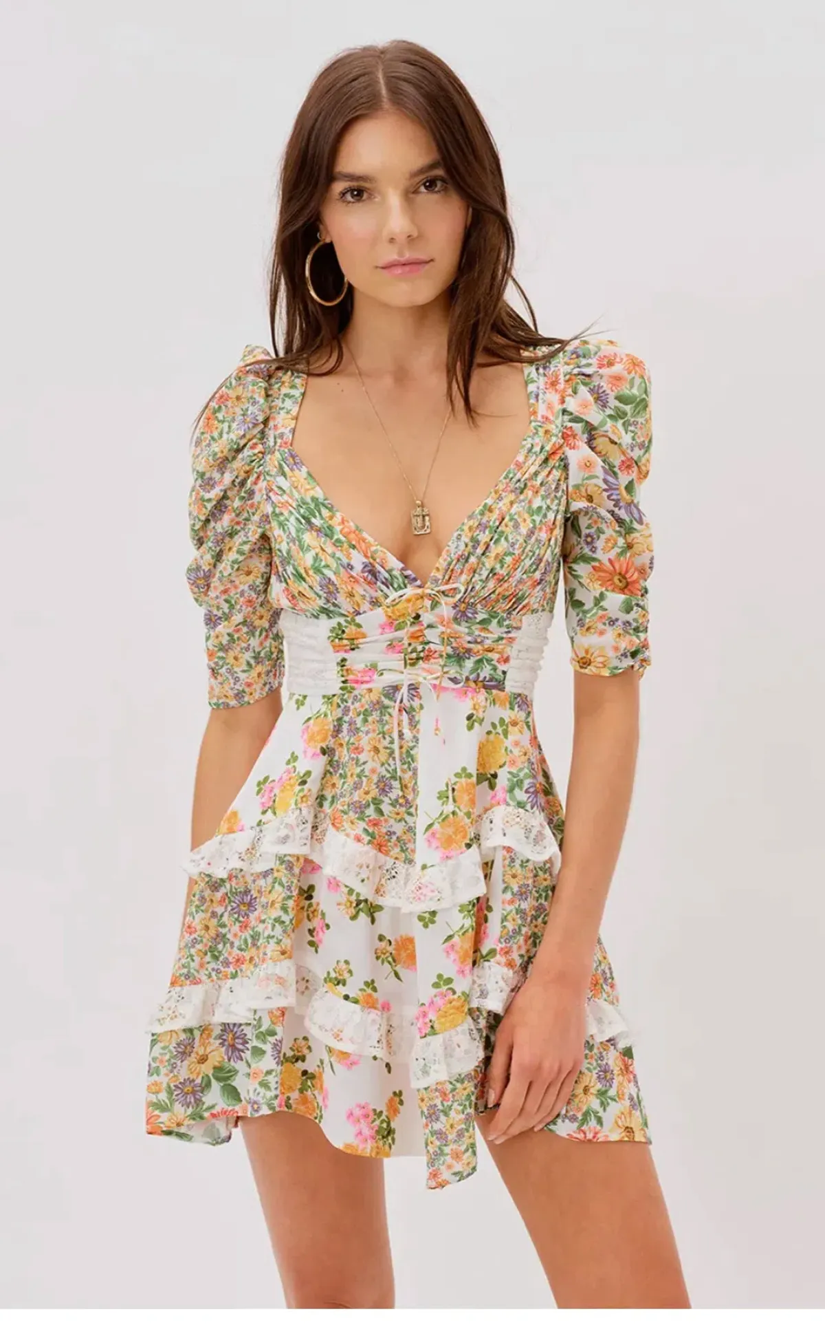 For Love & Lemons Rosalyn Mini Dress Marigold Print Size 8  - Image 2