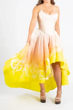 Zimmermann Wonderland Lace Up Midi Dress Sunset Ombre Size 0 / AU 8 for rent on The Volte - image 1