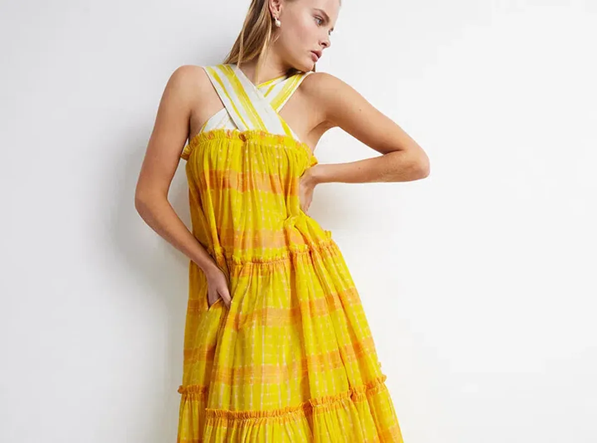 Aje Wilderness Tiered Maxi Dress Yellow Size AU 6 / US 2 - Image 6