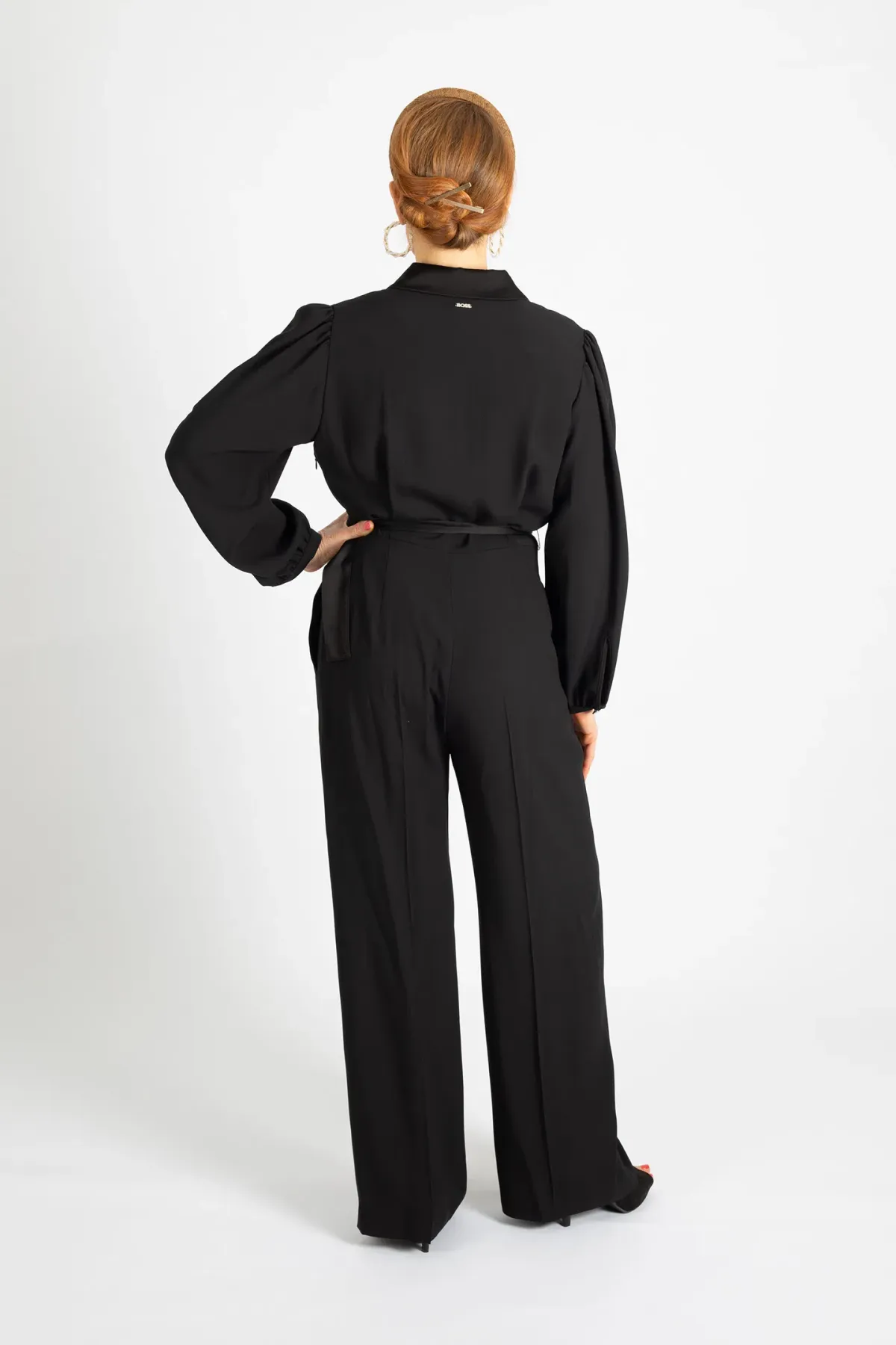 Hugo Boss Tonal Silken Trims Crepe Jumpsuit Black Size 10 - Image 4