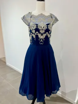Chi Chi London Chiffon Midi Dress With Embroidery In Navy Size AU 8 for rent on The Volte - image 1