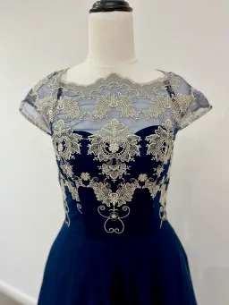 Chi Chi London Chiffon Midi Dress With Embroidery In Navy Size AU 8 for rent on The Volte - image 2