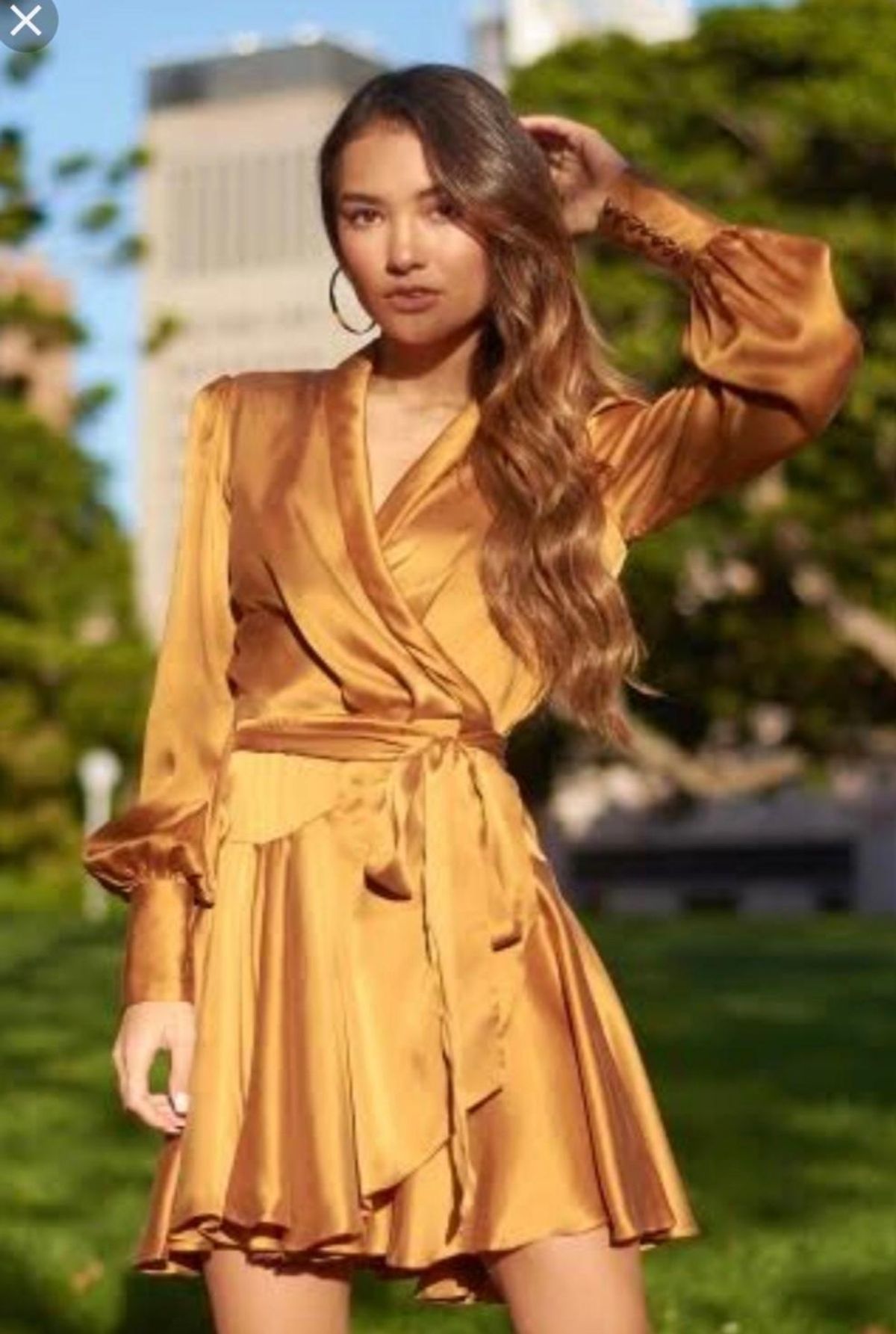 Zimmermann Silk Wrap Mini Dress Gold Size 0 AUS 8 - Image 3