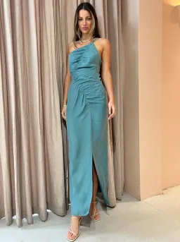 Suboo Andy Asymmetric Ruched Slip Dress Seafoam Size M/AU 10 for rent on The Volte - image 1