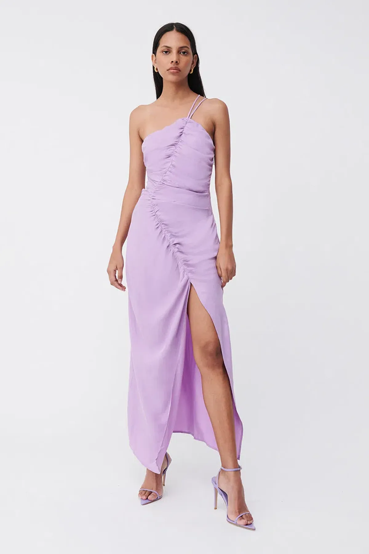 Suboo Andy Asymmetric Ruched Slip Dress Lavander Size S/AU 8 - Image 1