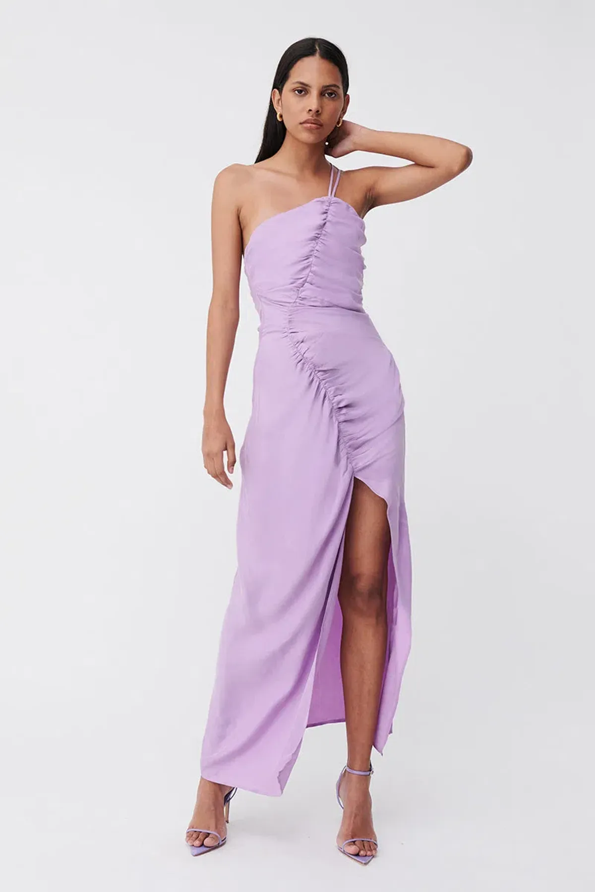 Suboo Andy Asymmetric Ruched Slip Midi Dress Lavender Size XS / Au 6  - Image 2