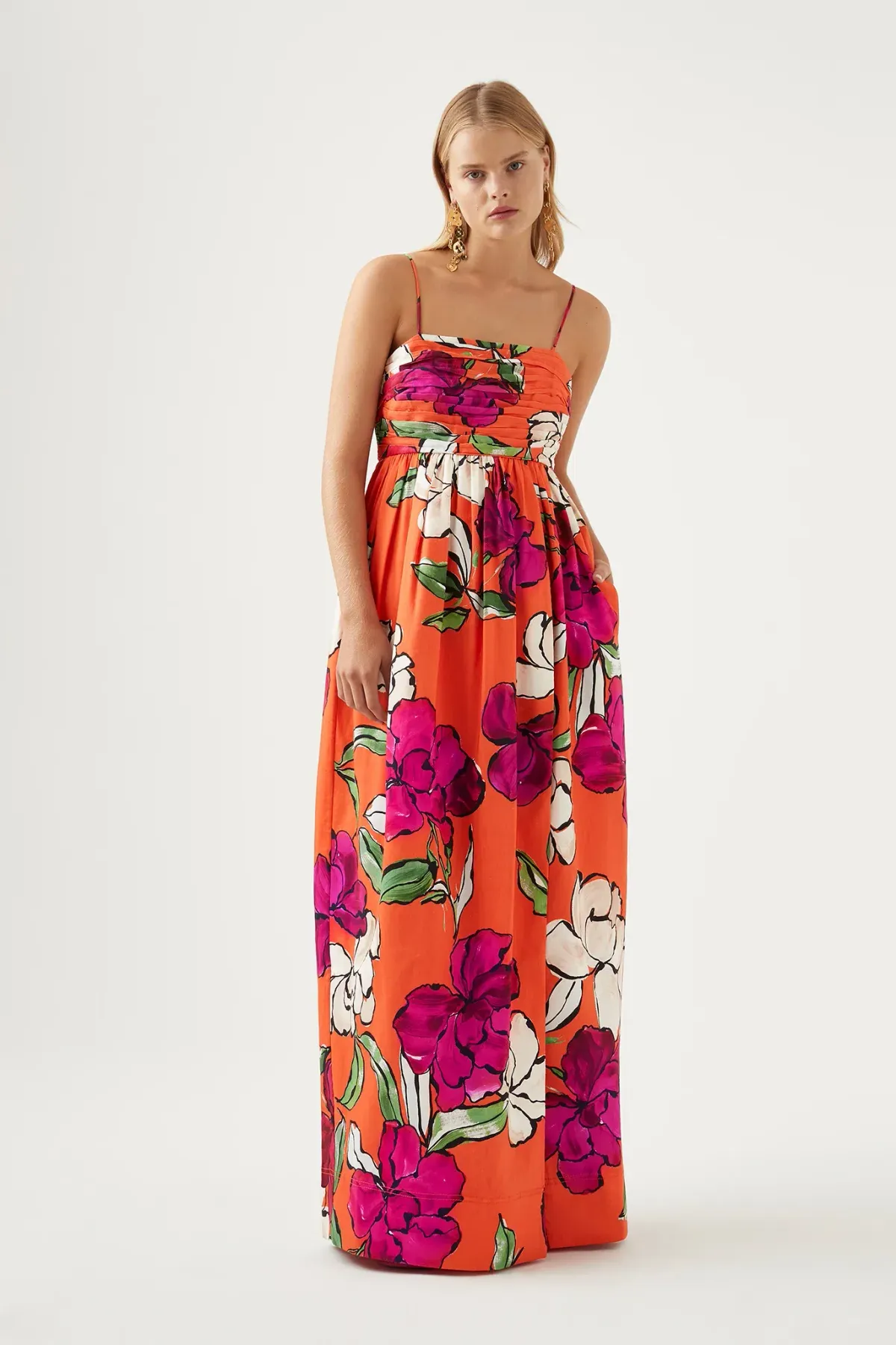 Aje Monument Tulip Vivid Camellia Maxi Dress Orange Floral Linen Size AU 6 - Image 1