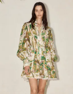 Alemais Octavia Mini Ruffle Dress Linen Long Sleeve Multi Size AU 8 for rent on The Volte - image 8