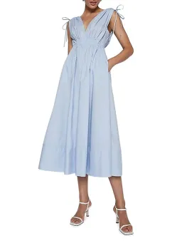 Scanlan Theodore Parachute Cotton Drawstring Midi Dress Light Tinted Blue Size 10 for rent on The Volte - image 1