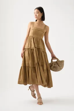 Aje Sophie Tiered Midi Dress Brown Size 10 for rent on The Volte - image 1