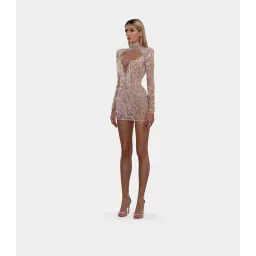 Albina Dyla Gold Couture Rose Gold Beaded Mini Dress Size AU 8 for rent on The Volte - image 2
