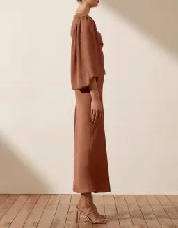 Shona Joy Luxe Twist Front Balloon Sleeve Midi Dress Mocha Size 10 for rent on The Volte - image 2