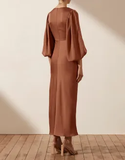 Shona Joy Luxe Twist Front Balloon Sleeve Midi Dress Mocha Size 10 for rent on The Volte - image 5