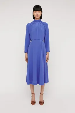Scanlan Theodore Silk Gather Neck Dress Blue Size 8 for rent on The Volte - image 1