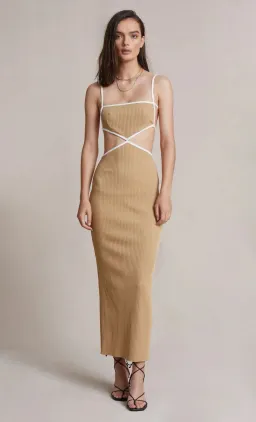 Bec and Bridge Coyote Midi Dress Camel Beige Size 6 for rent on The Volte - image 1