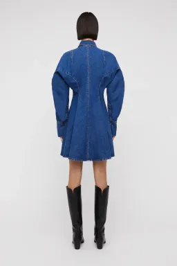 Scanlan Theodore Denim Cocoon Sleeve Mini Dress Blue Size AU 10 for rent on The Volte - image 2