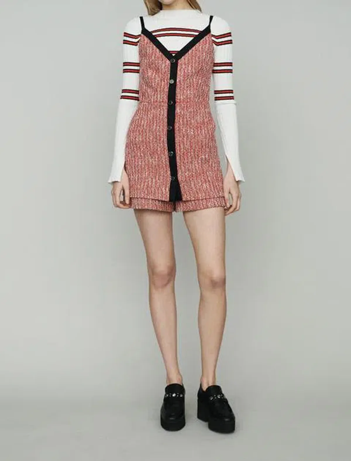 Maje Rever Skirt Overlay Tweed Cotton Blend Playsuit Red Size AU 8 - Image 1