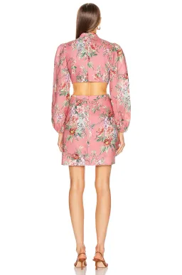 Zimmermann Bellitude Bow Front Cut Out Mini Dress Watermelon Pink Floral Size 0 / AU 8 for rent on The Volte - image 3