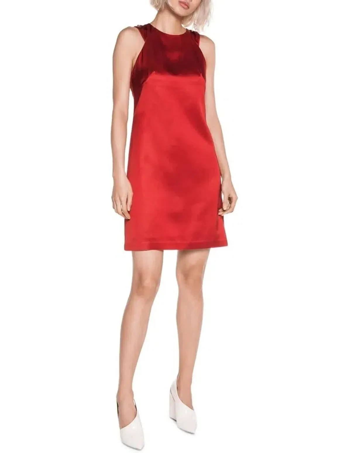 Cue Wool Satin Shift Dress Red Size 6 - Image 1