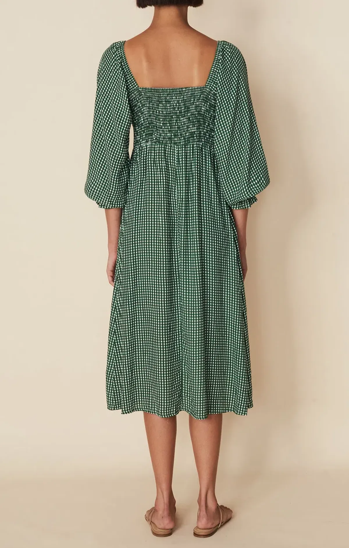 Faithfull The Brand Bennete Midi Dress Green Gingham Check Size 12 - Image 2