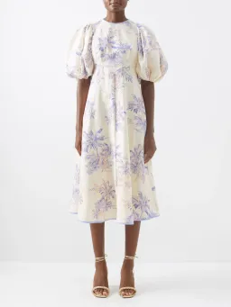 Zimmermann Puff-Sleeve Linen Midi Dress Print Size 3/AU 14 for rent on The Volte - image 1