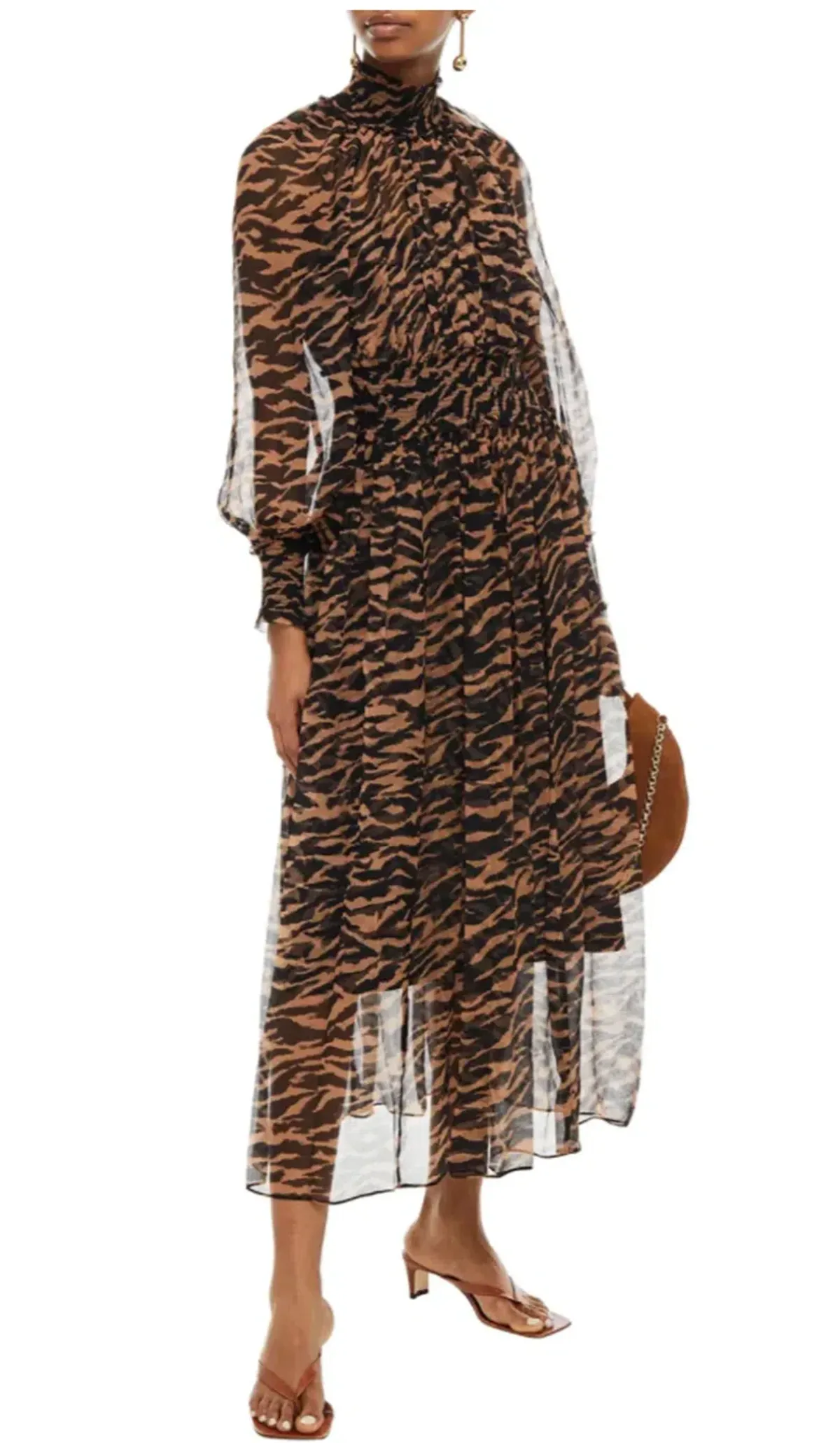 Zimmermann Wavelength Shirred Midi Dress Animal Print Size 0/ AU 8 - Image 1