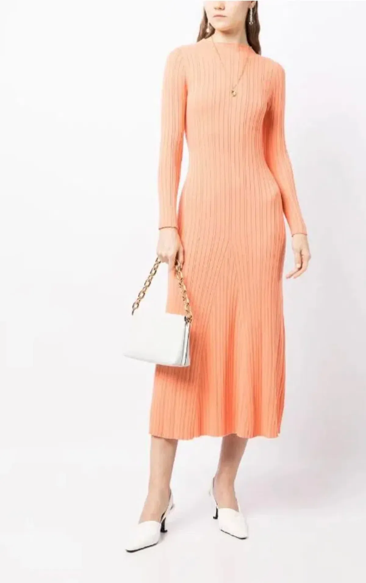 Anna Quan Long Sleeve Ribbed Knit Midi Dress Orange  Size AU 10 - Image 1