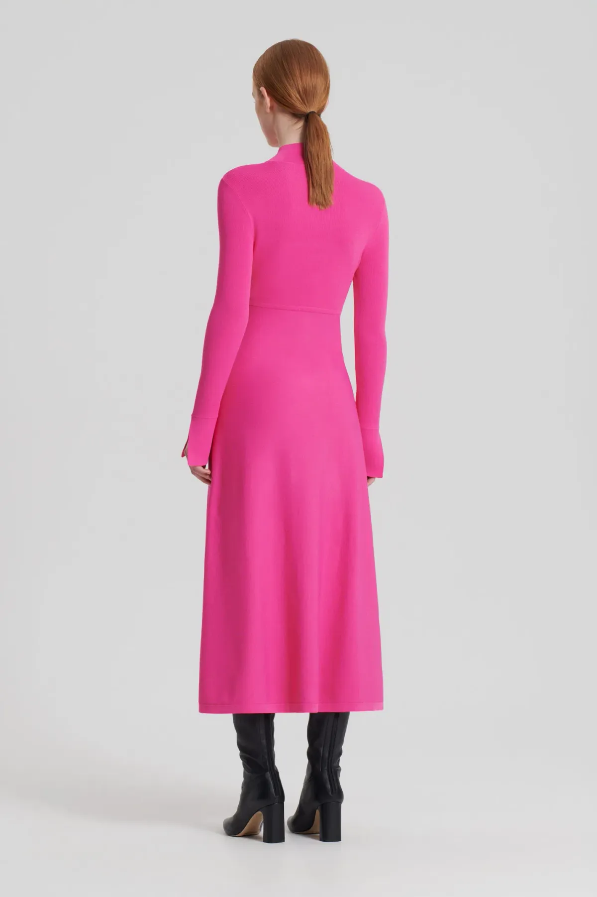Scanlan Theodore Crepe Knit Button Polo Dress Fuchsia Size AU 8 - Image 3
