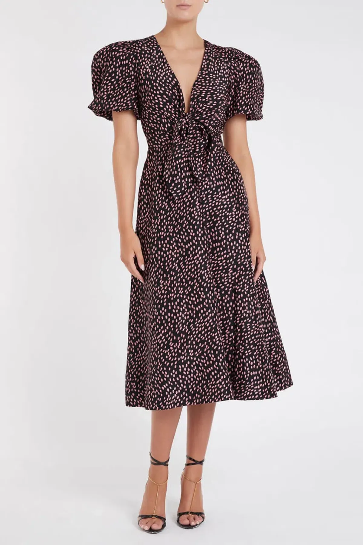 Rebecca Vallance Cha Cha Midi Dress Pink Polka Dot Size 12 - Image 1