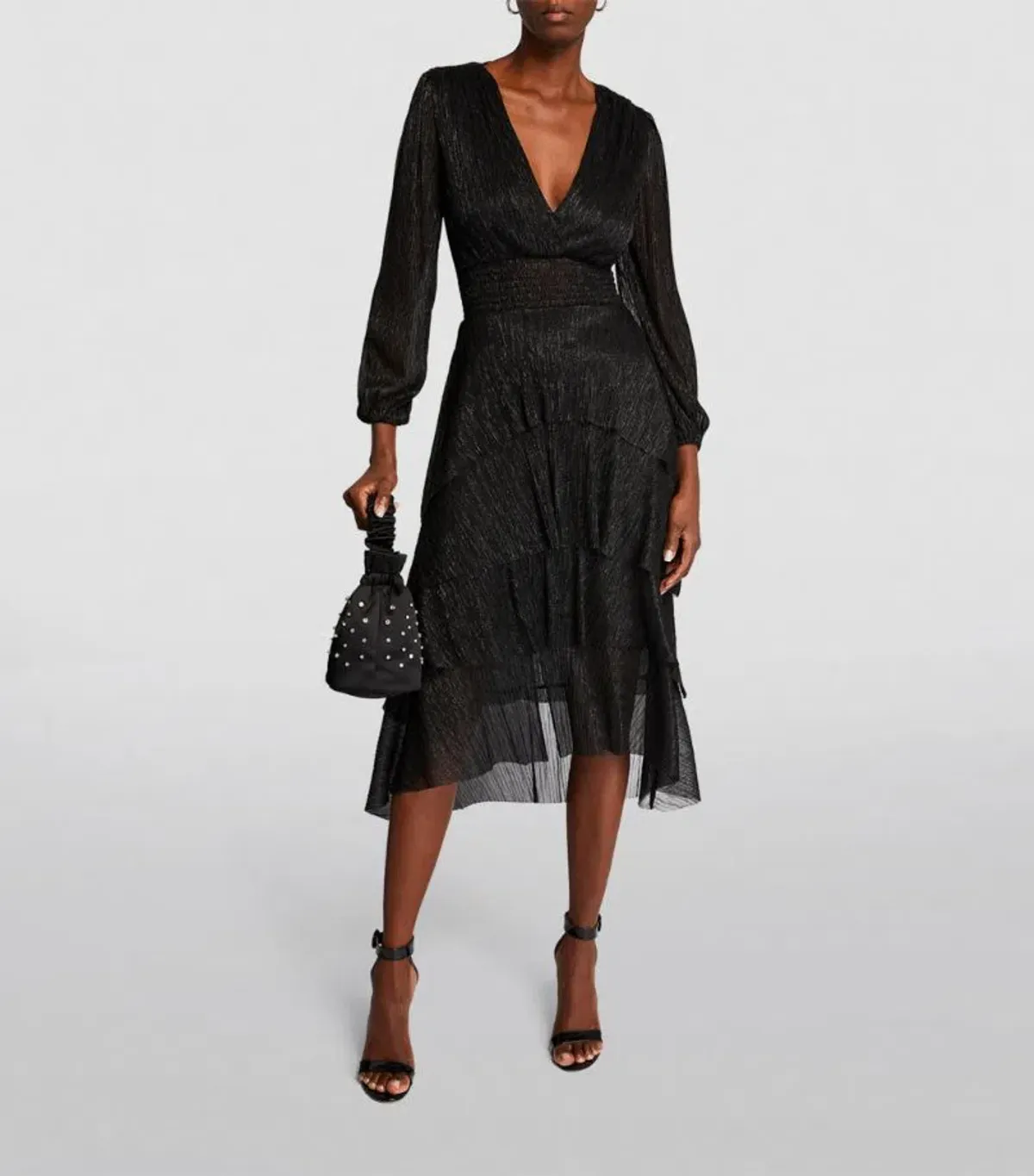 Maje Tiered Plisse Midi Dress Black Size 14 - Image 1